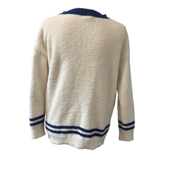 Forever 21 White & Blue Button-Up Cardigan Womans Size S Casual Sweater - Picture 3 of 11